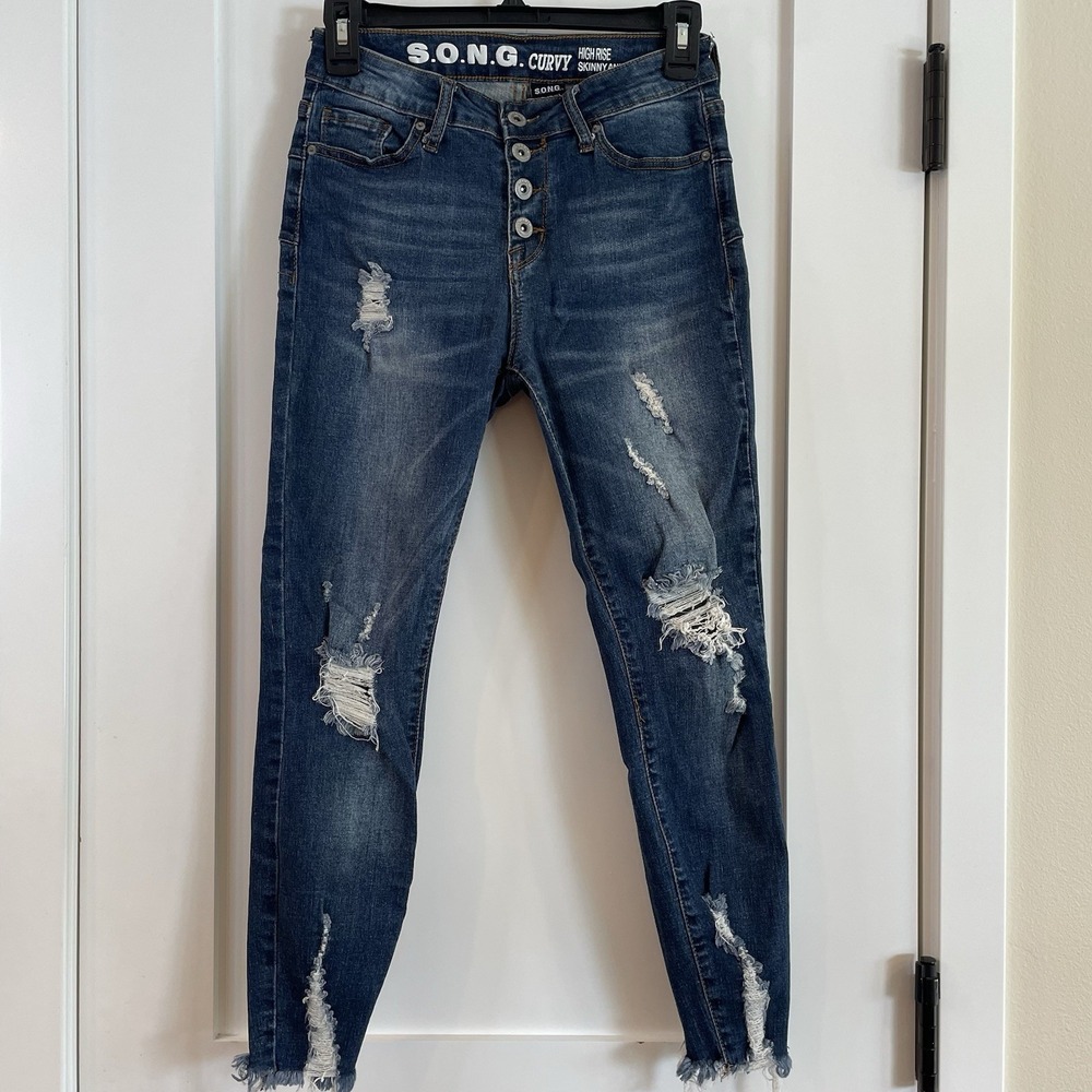 SONG Jeans Womens 5/27 Blue Denim Cotton Stretch‎ Curvy High Rise Skinny Ankle